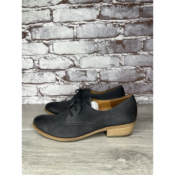 Paul Green Dale Black Leather Perforated Lace Up Stacked Heel Oxfords Women 6.5M - Picture 1 of 16